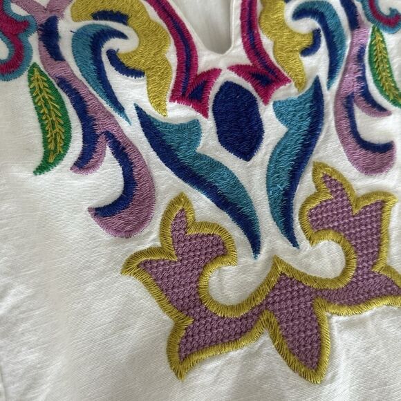 Anthropologie Maeve Olympia Dress XS Embroidered Cotton Linen Tunic Boho Resort - Picture 15 of 16